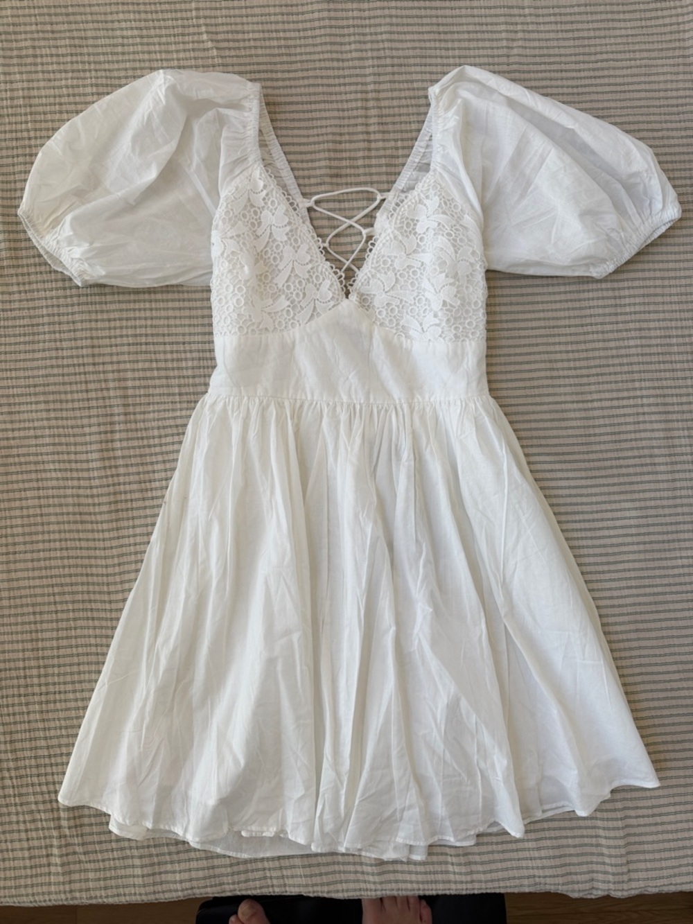 Princess Polly White Lace Mini Dress with Puff Sleeves